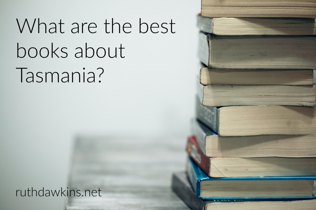 A stack of books with the caption 'What are the best books about Tasmania?'